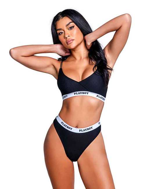 PBLI132, Playboy Black Bralette and Thong