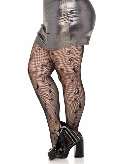 LA9754X, Plus Size Celestial Net Tights Side View