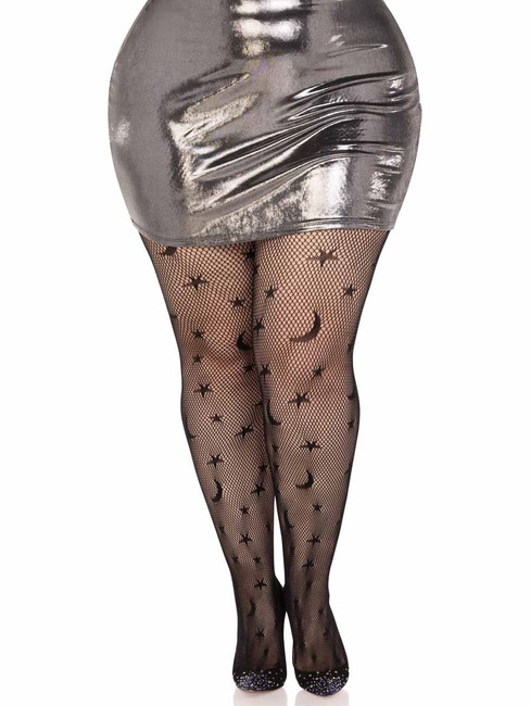 LA9754X, Plus Size Celestial Net Tights Front View