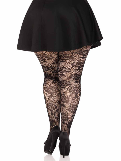LA9730X, Plus Size Wild Rose Tights Back View
