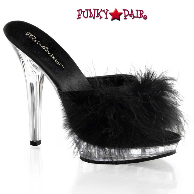 LIP-101-8, 5" Black Marabou Slipper by Fabulicious