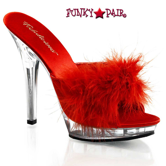 LIP-101-8, 5" Red Marabou Slipper by Fabulicious