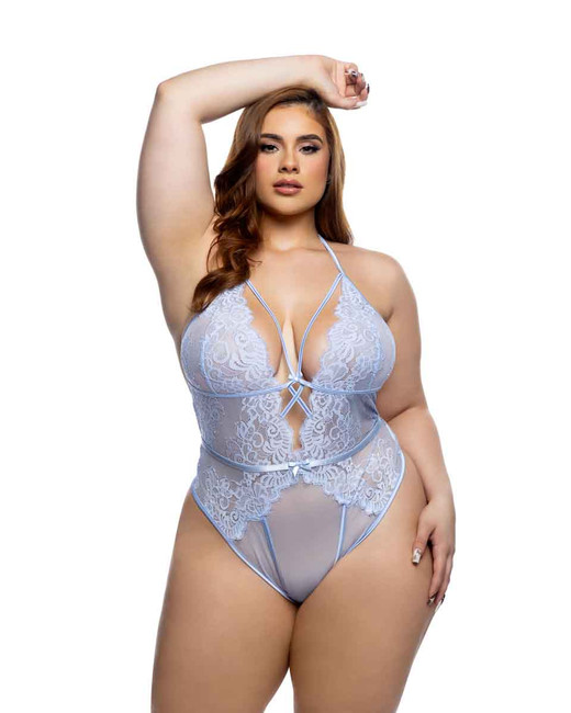 R-LI803Q, Plus Size Lace and Mesh Teddy By Roma