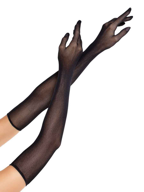 Leg Avenue LA2045, Black Opera Length Fishnet Gloves
