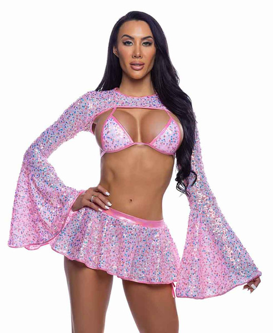 R-6711, Pink Sequin Shrug View With Top R-6712 and Skirt R-6713