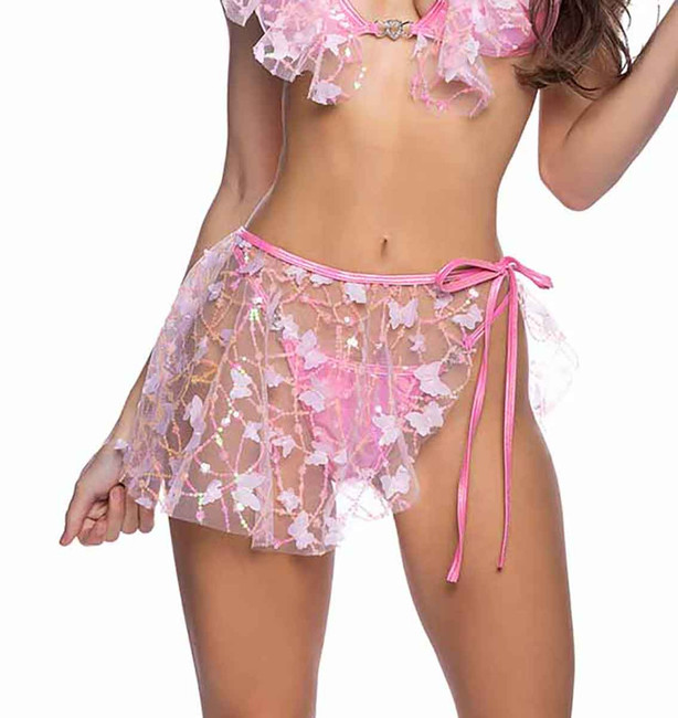 R-6722, Side Tie Pink Skirt with Butterfly Accent