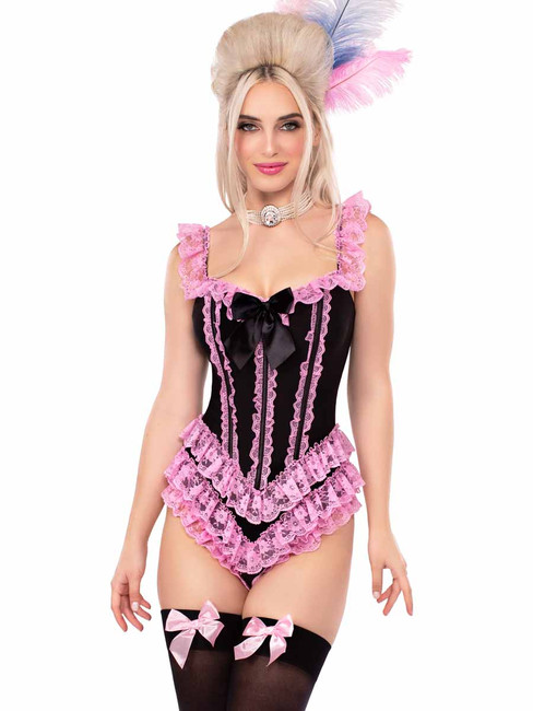 Leg Avenue LA87290, Black/Pink Ruffle Bodysuit with Boning