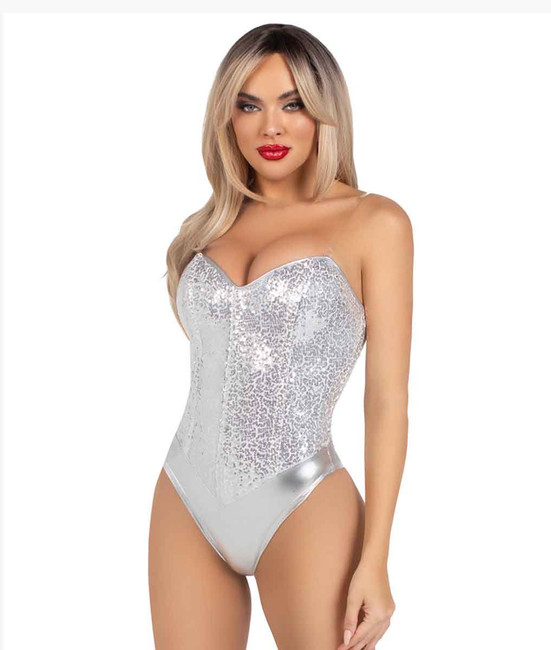LA2786, Silver Sequin Bodysuit