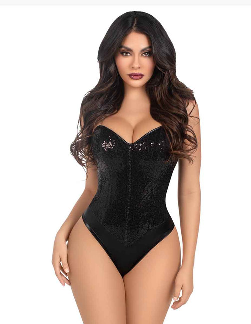 LA2786, Black Sequin Bodysuit