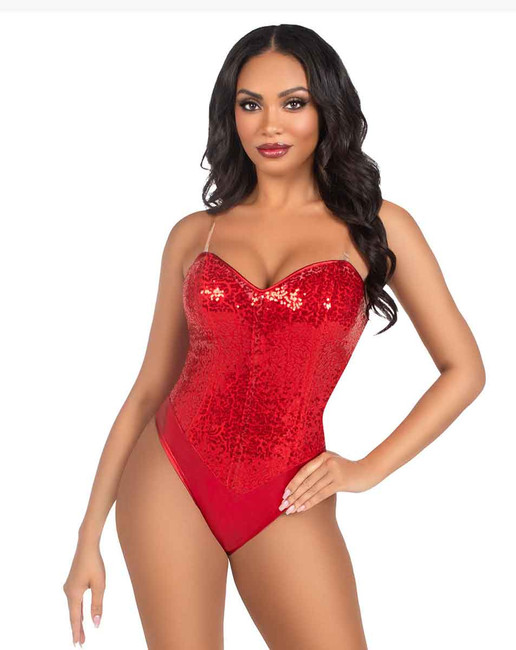 LA2786, Red Sequin Bodysuit