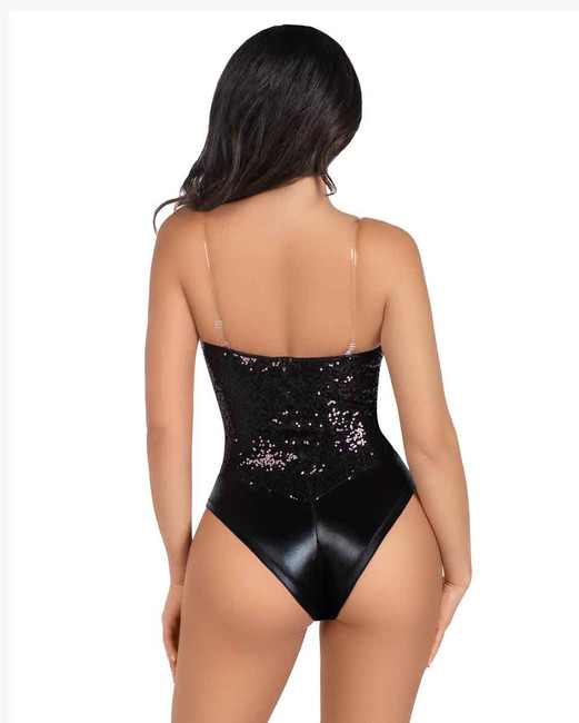 LA2786, Black Sequin Bodysuit Back View