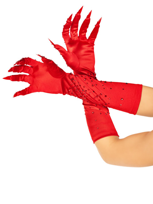 A2918, Rhinestones Red Claw Gloves
