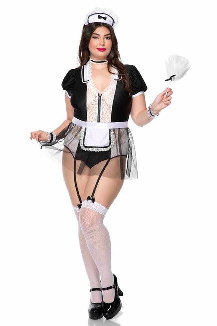 Music Legs ML-71154Q, Naughty French Maid Plus Size Costume Full View Music Legs ML-71154Q, Naughty French Maid Plus Size Costume Full View