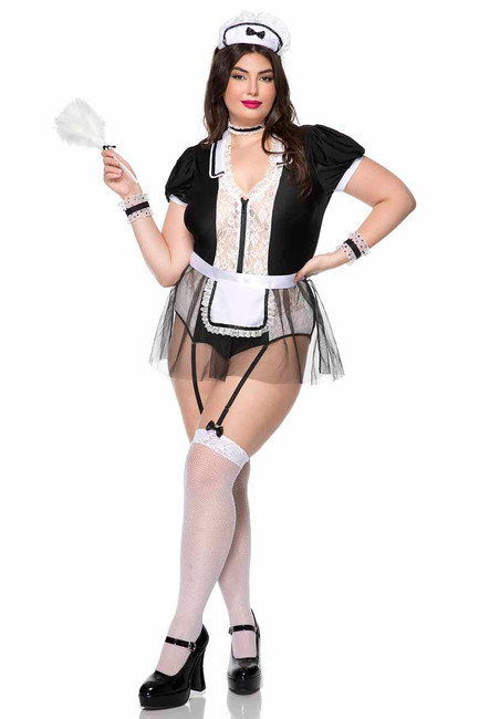 Music Legs ML-71154Q, Plus Size Naughty French Maid Costume Music Legs ML-71154Q, Plus Size Naughty French Maid Costume
