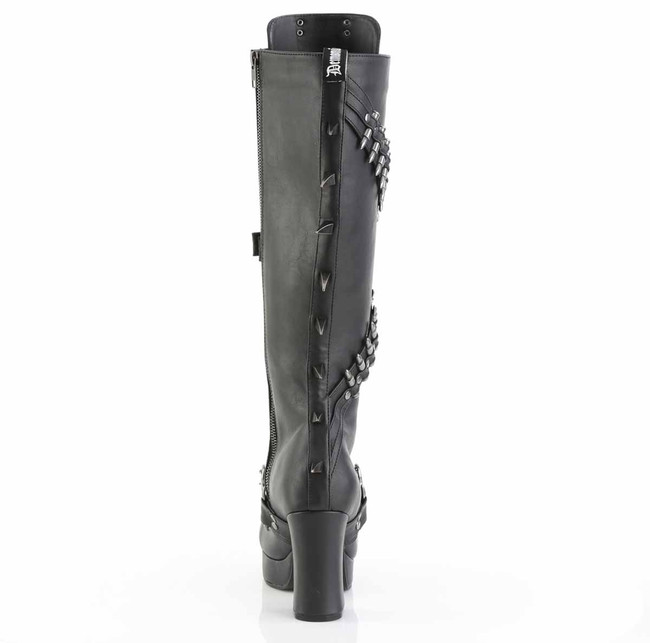 GOTHIKA-108, 3.75 Inch Chunky Heel Platform Knee High Boots with Bullets Back View
