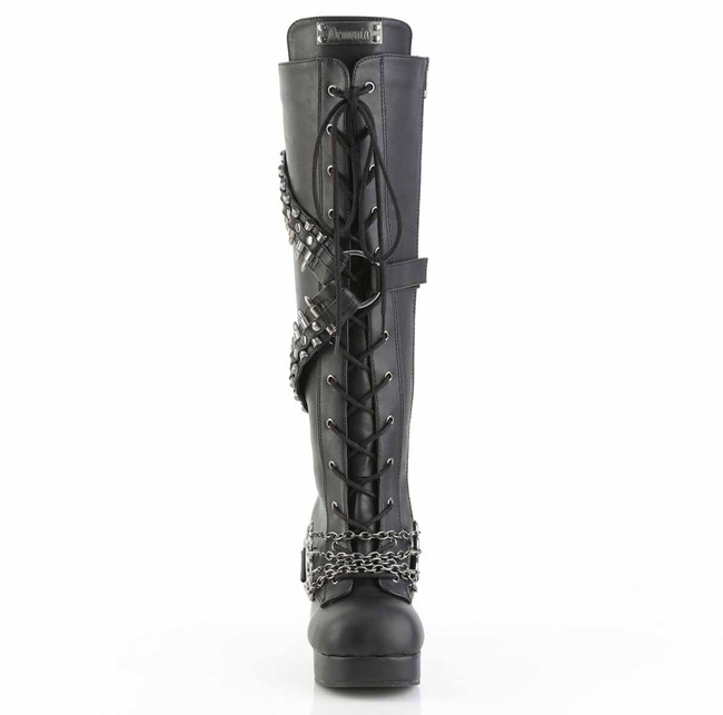 GOTHIKA-108, 3.75 Inch Chunky Heel Platform Knee High Boots with Bullets Front View