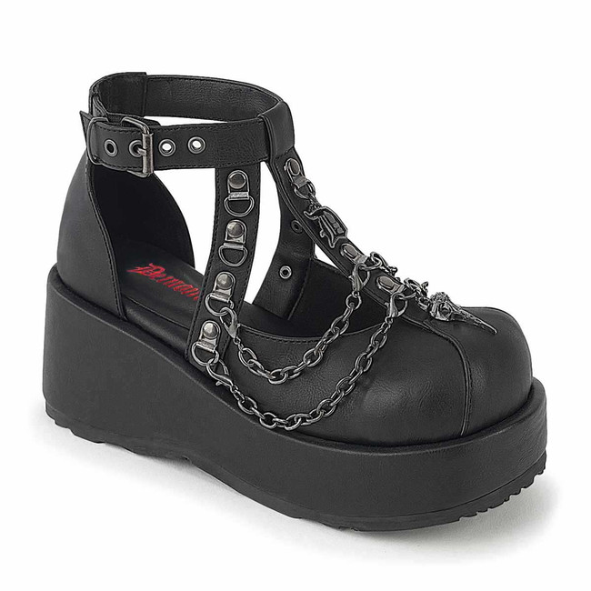 CUBBY-28, 2.75 Inch Platform Cage Shoe with Chain By Demonia