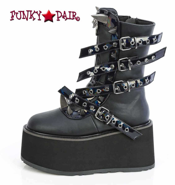 Demonia DAMNED-156, 3.5 Inch Platform Mid-Calf Boots with Spikes