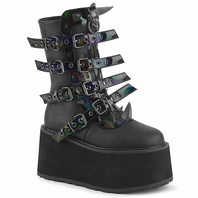 DAMNED-156, 3.5 Inch Platform Mid-Calf Boots with Spikes By Demonia