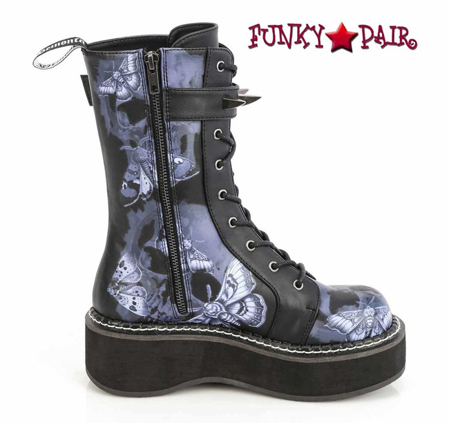EMILY-352-PT, 2 Inch Platform Ankle Boots with Dead Moth Print Zipper Side View