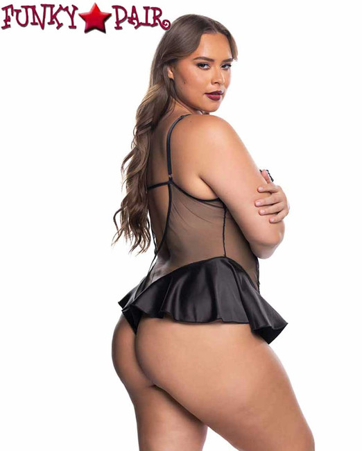  R-LI840Q, Black Lace and Mesh Plus Size Teddy Side View