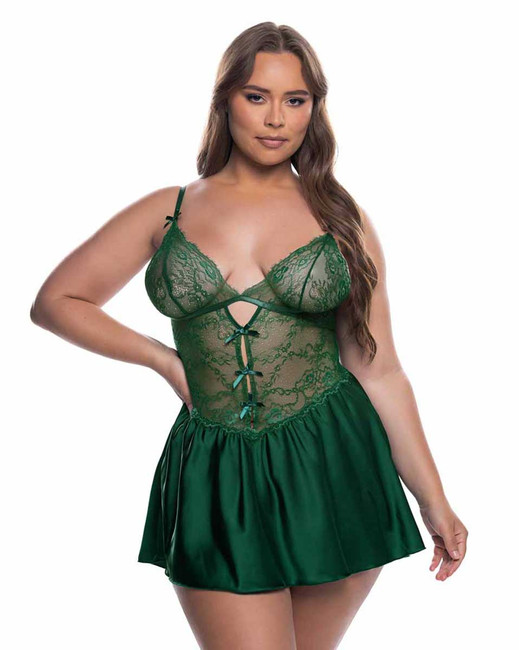 Roma R-LI838Q, Plus Size Green Stain and Lace Babydoll