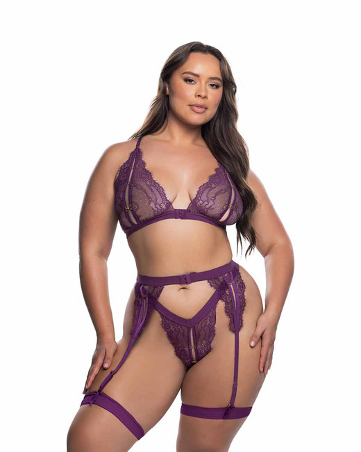 R-LI863Q, Plus Size Lace Top and Garterbelt Set By Roma