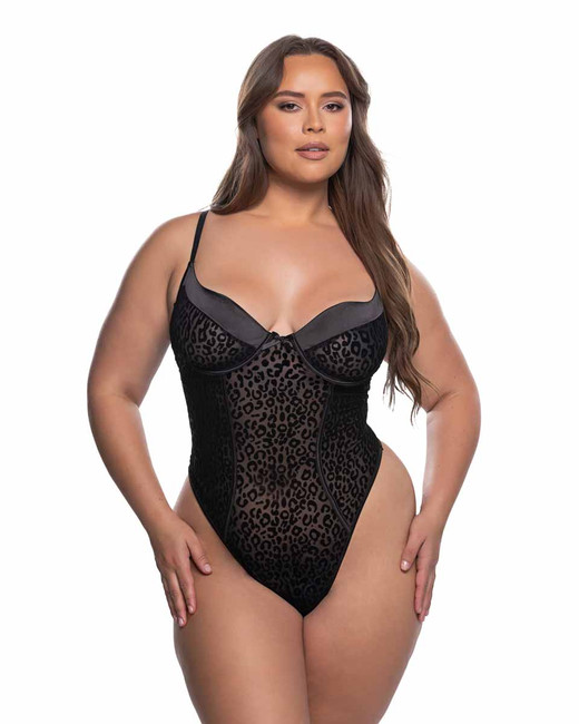 R-LI1016Q, Plus Size Mesh Leopard Print Teddy By Roma
