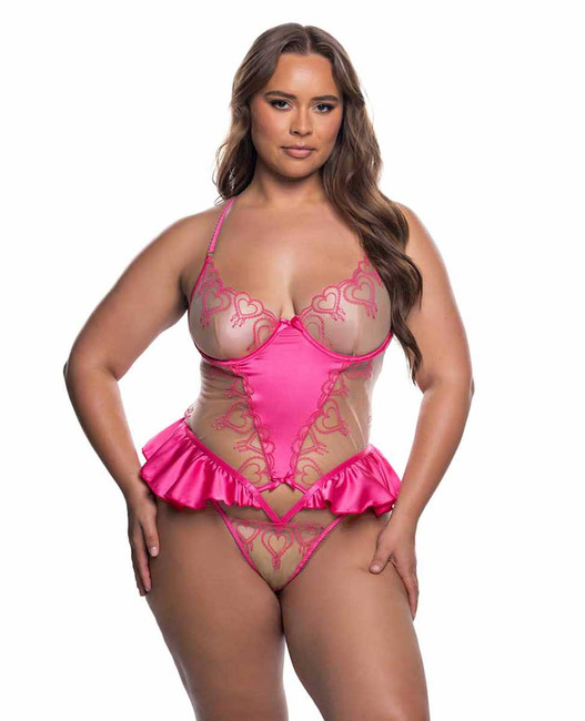 R-LI854Q, Heart Peplum Plus Size Teddy By Roma