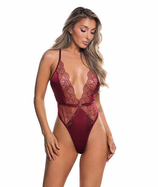 R-LI834, Mesh and Satin with Bead Lace Design Teddy By Roma