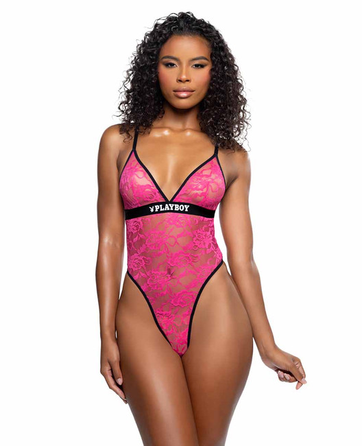 PBLI213, Hot Pink Lace Teddy By PlayBoy
