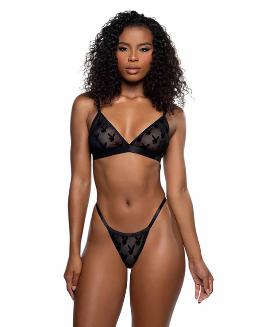 PBLI204, Bunny Print Mesh Top and G-String By PlayBoy Lingerie
