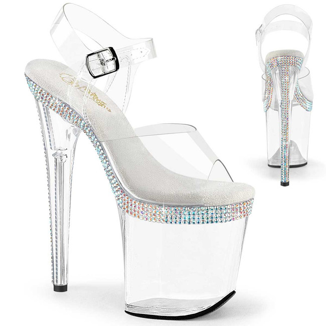 FLAMINGO-808MLS, 8 Inch Clear Rhinestones Platform Sandal