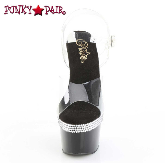 ADORE-708MLS, 7 Inch Black Rhinestones Platform Sandal Front View