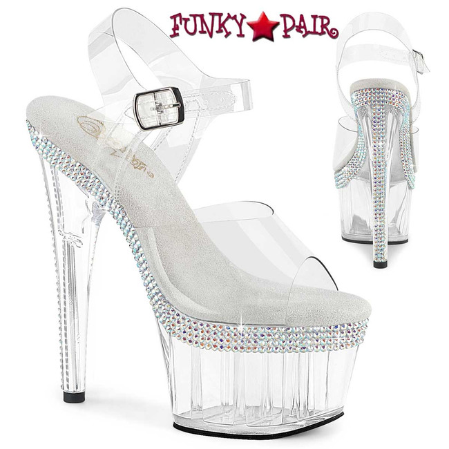ADORE-708MLS, 7 Inch Clear Rhinestones Platform Sandal