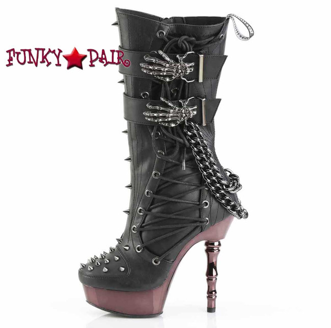 Demonia MUERTO-159, 5.5" Mid-Calf Boot Finger Bone Heel