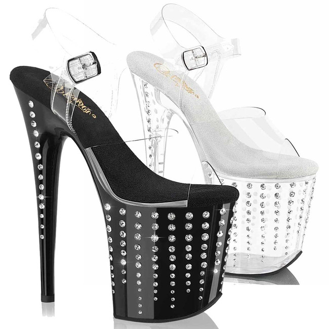 FLAMINGO-808TDRS, 8" Platform w/ Rhinestones Teardrop By Pleaser USA