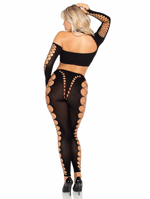 Leg Avenue LA89349, Asymmetrical Crop Top and Footless Tights Back View