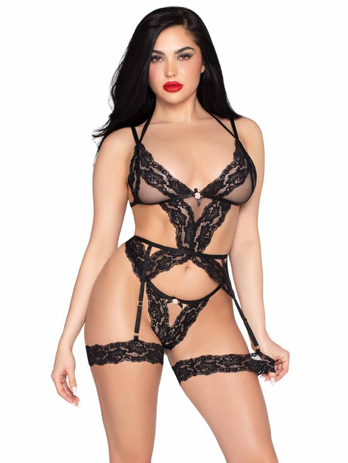 LA86145, Sheer Cami Garter with Matching G-string By Leg Avenue