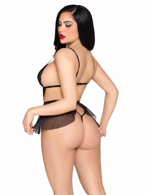 LA81677, Scalloped Baby Doll with Matching Crothchless Panty Back View