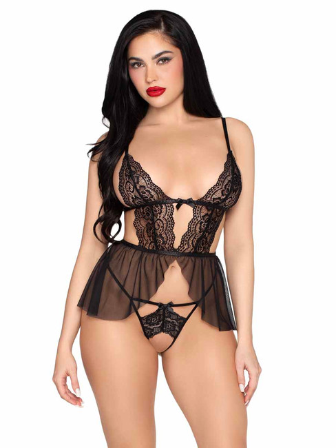 LA81677, Scalloped Babydoll with Matching Crotchless Panty By Leg Avenue