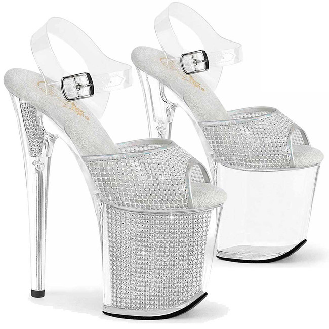 FLAMINGO-808PREM-RSNT, 8 Inch Heel with Rhinestone Sandal By Pleaser USA