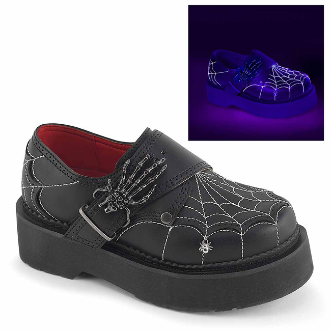 REBEL-03, 2 Inch Platform Oxford Shoe with Spiderweb Detail By Demonia