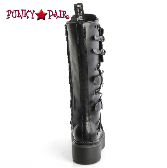 REBEL-200, Back View 2 Inch Stacked Platform Eyelet Combat Knee-High Boot
