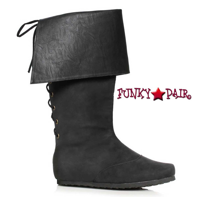119-BRISTOL,  Black 1 Inch Heel Men's Cuff Boots