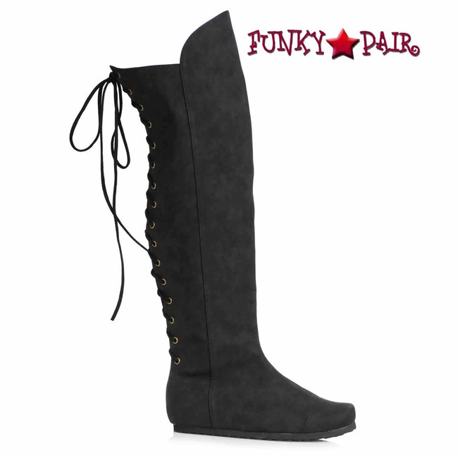 119-RICHARD,  Black 1" Men's Over the Knee Boot with Laces in Back