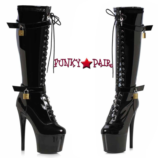 Ellie 709-BOUND, 7 Inch Heel Knee High Boots with Lock