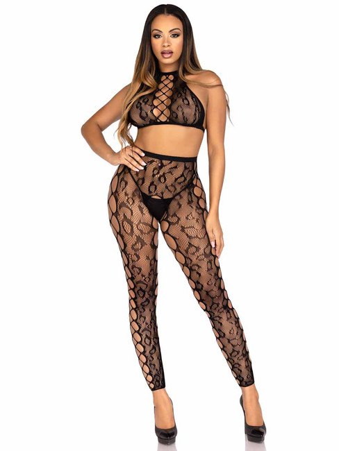 Leg Avenue LA89372, Leopard Net Crop Top and Tights