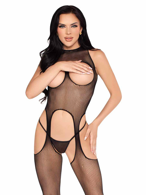 LA89374, Black Net Cupless Suspender Bodystockings