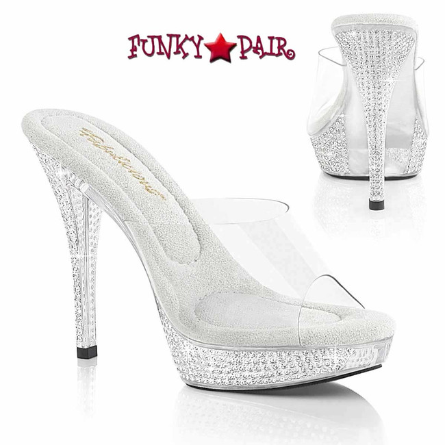 ATHENA-501, Clear/Silver 5 Inch Heel Slide with Rhinestones